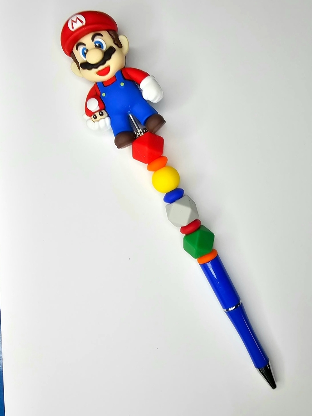 Super Mario Silicone Character Pen with Red and Blue Beads